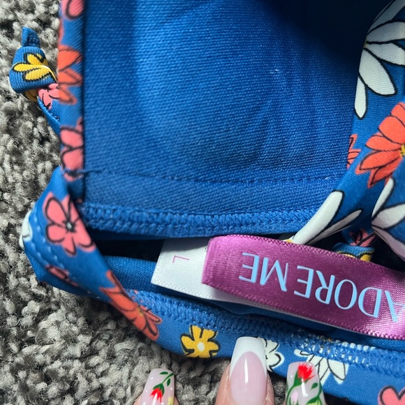 New Adore Me Nadzia Contour Two Piece Bikini Set | Blue Floral Size L - Picture 4 of 7